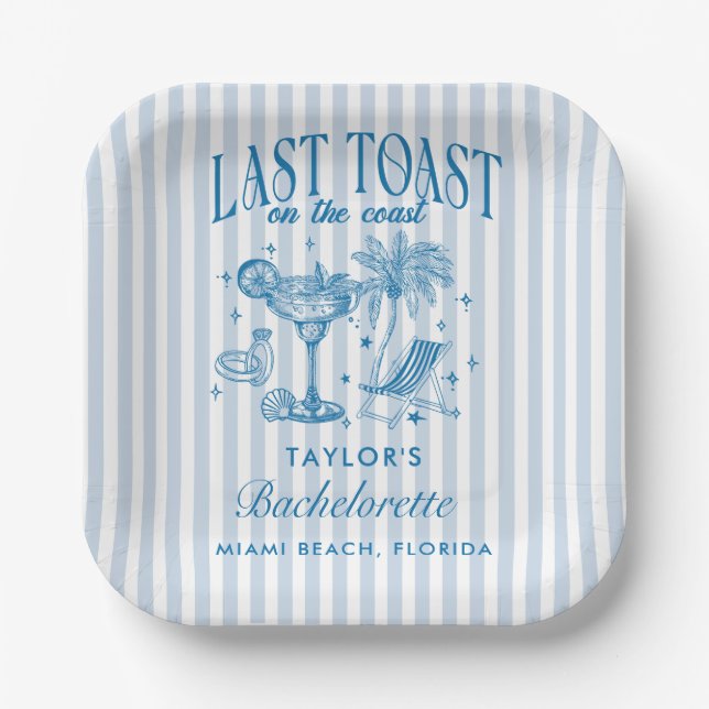 Assiettes En Carton Fête de Fiançailles Côtière Moderne Cocktail Bleu (Recto)