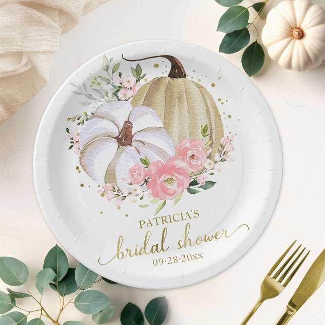 Assiettes En Carton Fête de fiançailles d'automne Citrouille Floral Ro (Créateur téléchargé)