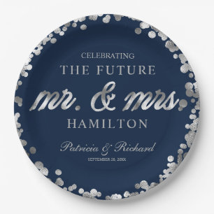 Assiettes En Carton Fête de fiançailles de M. et Mme. Bleu Argent Futu
