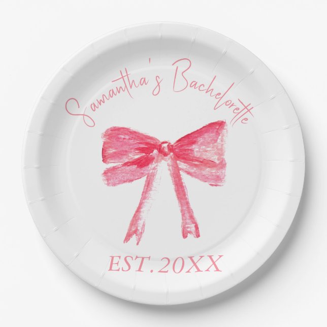 Assiettes En Carton Fête de Fiançailles Ruban Rose Coquette  (Devant)