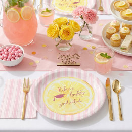 Assiettes En Carton Fête de fin d'études Rayures de Citron Fraîchement