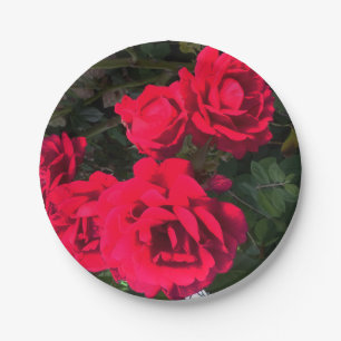Assiettes En Carton Fête de fleurs de rose rouge romantique