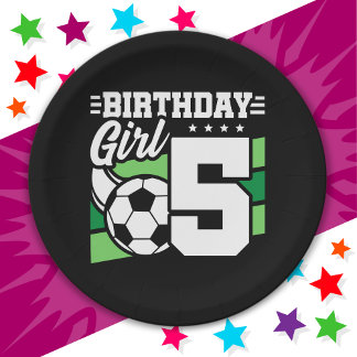 Assiettes En Carton Fête de football de 5 ans 5e anniversaire fille