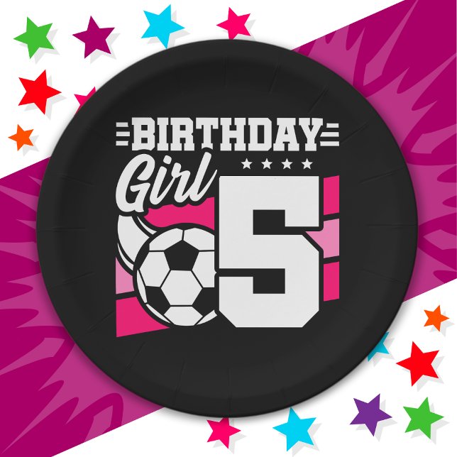 Assiettes En Carton Fête de football de 5 ans 5e anniversaire fille (Créateur téléchargé)
