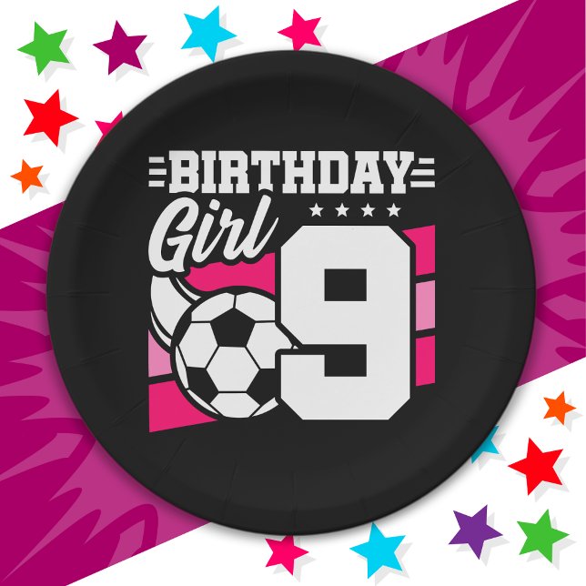 Assiettes En Carton Fête de football de 9 ans 9e anniversaire fille (Créateur téléchargé)