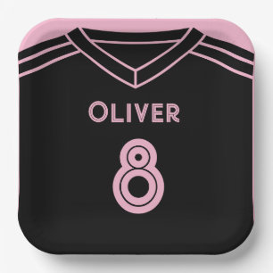 Assiettes En Carton Fête de football rose et noir de Miami