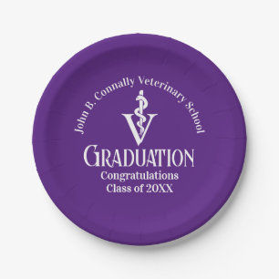 Assiettes En Carton Fête de graduation de l'école vétérinaire pourpre 