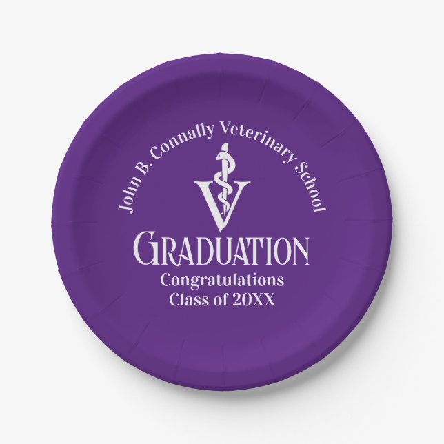Assiettes En Carton Fête de graduation de l'école vétérinaire pourpre  (Devant)