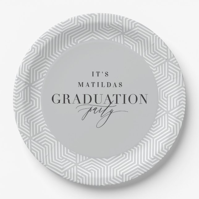 Assiettes En Carton Fête de graduation géométrique et script moderne (Devant)