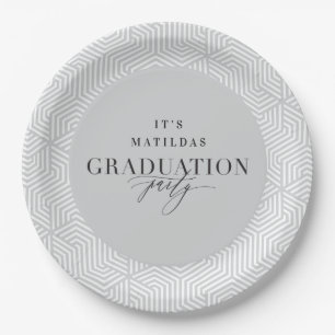 Assiettes En Carton Fête de graduation géométrique et script moderne