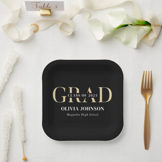 Assiettes En Carton Fête de graduation minimale (Mariage)