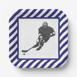 Assiettes En Carton Fête de hockey bleu