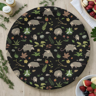 Assiettes En Carton Fête de la forêt botanique sombre avec un opossum