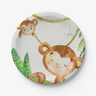 Assiettes En Carton Fête de la jungle singe