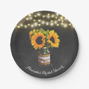 Assiettes En Carton Fête de la mariée de pot de maçon de tournesol de