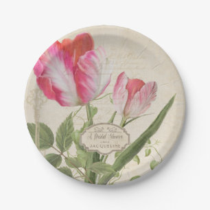 Assiettes En Carton Fête de la mariée vintage de rose d'art de tulipe