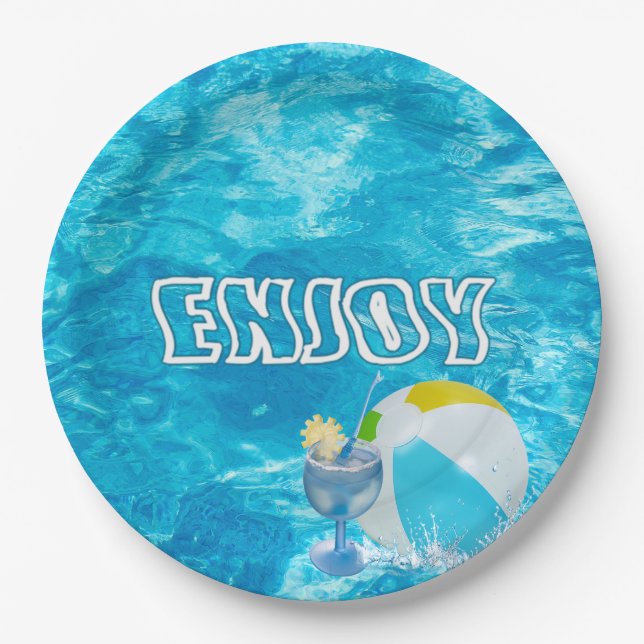 Assiettes En Carton Fête de la piscine d'été (Devant)