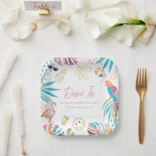 Assiettes En Carton Fête de la piscine tropicale Anniversaire