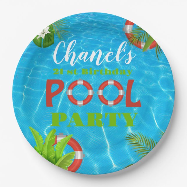 Assiettes En Carton Fête de la piscine tropicale | Anniversaire d'été (Devant)