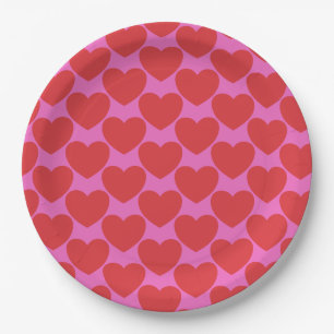 Assiettes En Carton Fête de la Saint-Valentin Assemblage de coeurs ros