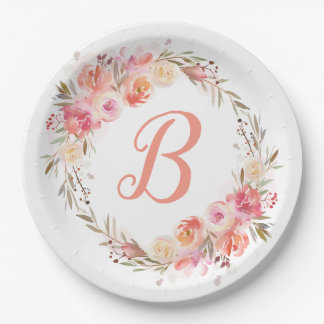 Assiettes En Carton Fête de l'mariée de fleurs roses