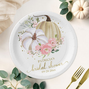 Assiettes En Carton Fête de mariage automnale citrouille florale rose