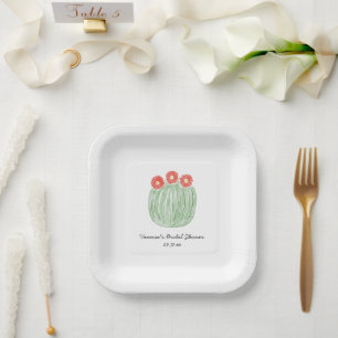 Assiettes En Carton Fête de mariage avec des Cactus à Fleurs Rouges