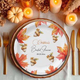 Assiettes En Carton Fête de mariage avec feuilles d'érable et glands 