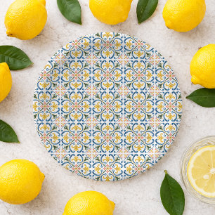 Assiettes En Carton Fête de Mariage Carrelage Bleu Italien