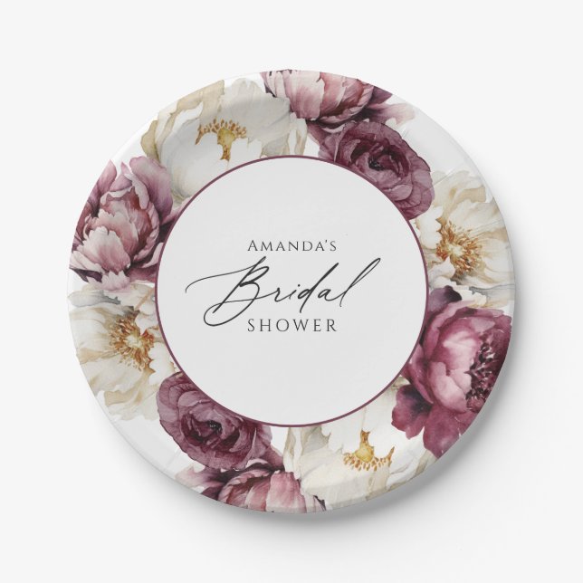 Assiettes En Carton Fête de mariage champêtre aux fleurs abondantes (Devant)