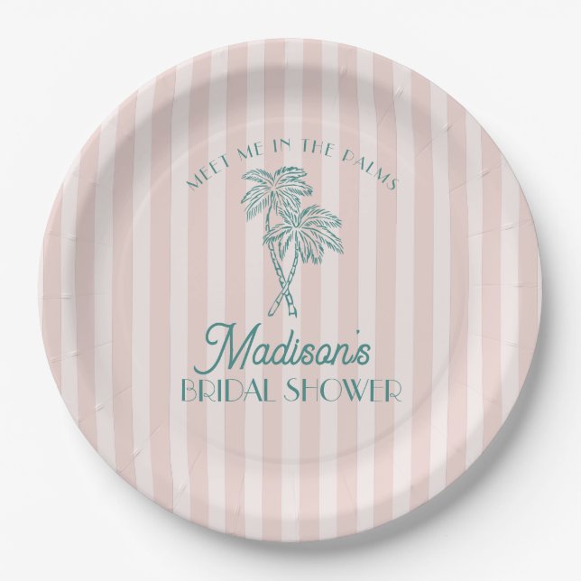 Assiettes En Carton Fête de Mariage de Plage Pastel Rose Palm Spring (Devant)