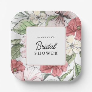 Assiettes En Carton Fête de Mariage Élégante Fleurs d'Été