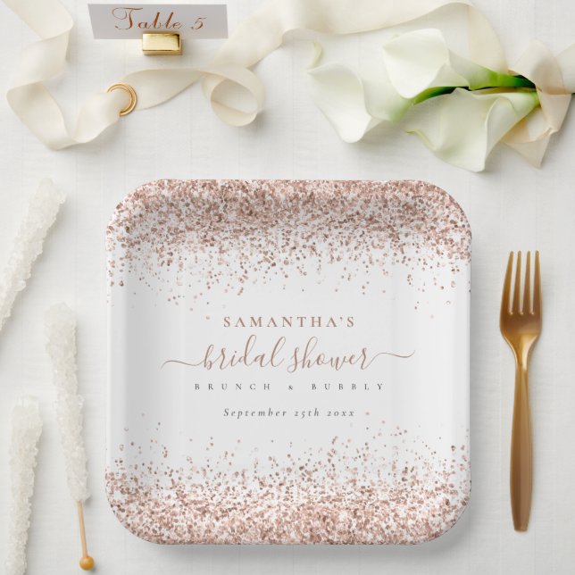 Assiettes En Carton Fête de mariage élégante rose gold glitter nom dat (Mariage)