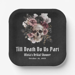Assiettes En Carton Fête de mariage floral gothique noir crâne Hallowe