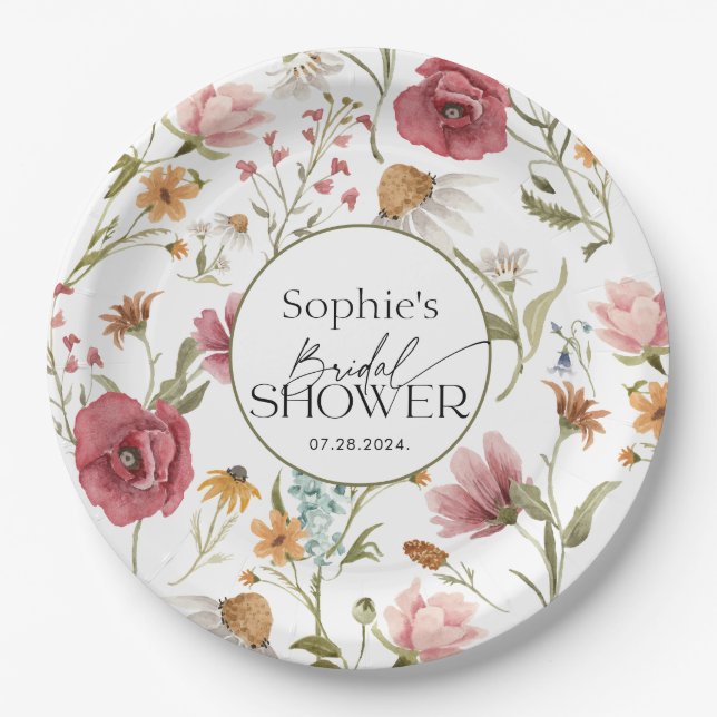 Assiettes En Carton Fête de Mariage Florale (Devant)