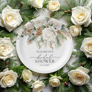 Assiettes En Carton Fête de mariage Florale d'hiver à feuilles persist