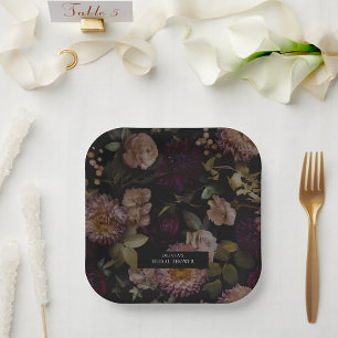 Assiettes En Carton Fête de mariage florale dramatique sombre et mélan