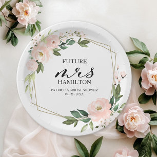 Assiettes En Carton Fête de mariage florale géométrique rose blush