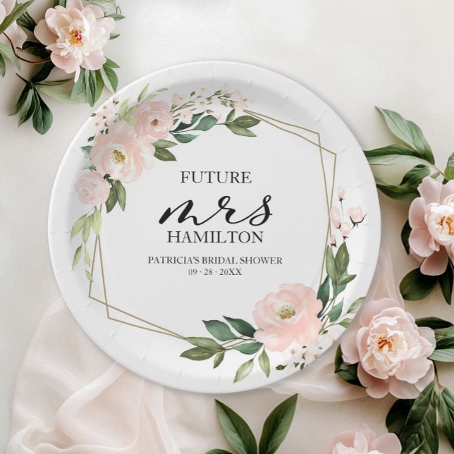 Assiettes En Carton Fête de mariage florale géométrique rose blush (Créateur téléchargé)