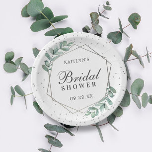 Assiettes En Carton Fête de mariage géométrique à feuille d'argent Euc