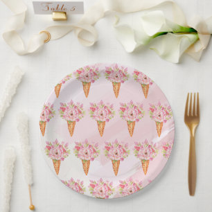 Assiettes En Carton Fête de Mariage Glace Aquarelle Florale
