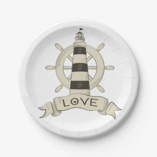 Assiettes En Carton Fête de mariage Nautical Lighthouse & Ship Wheel