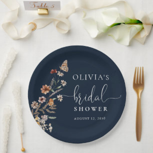 Assiettes En Carton Fête de mariage Navy Blue Tiny Wildflower 
