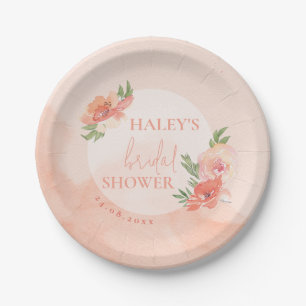 Assiettes En Carton Fête de Mariage Rose Pêche Aquarelle Floral Chic