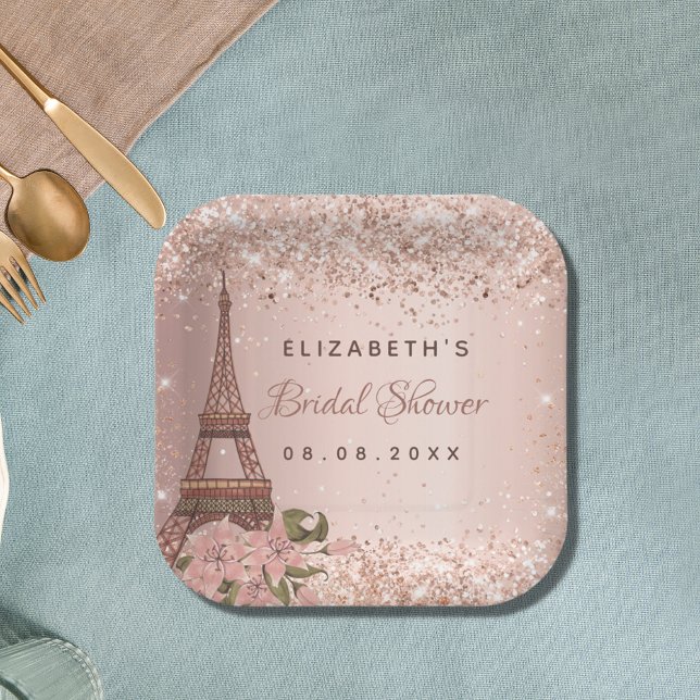 Assiettes En Carton Fête de mariage Tour Eiffel rose gold Paris (Créateur téléchargé)