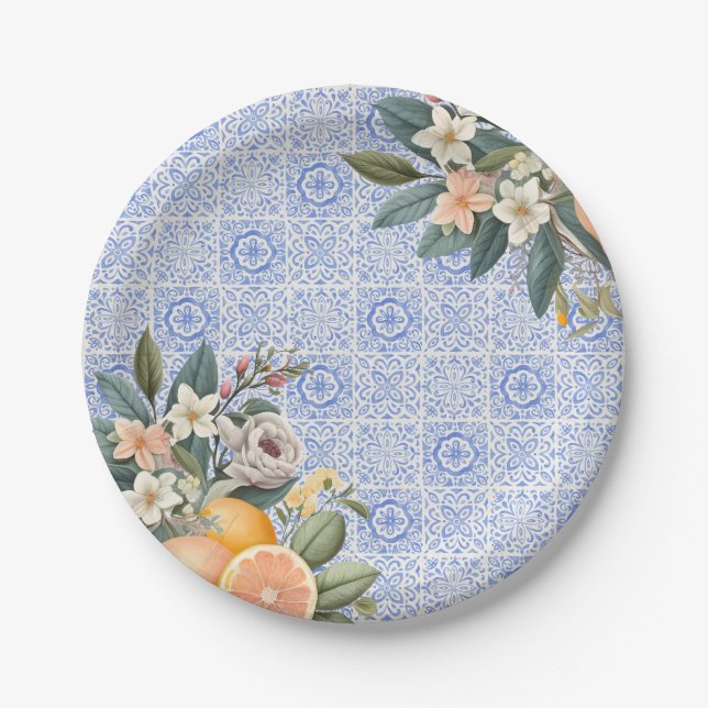 Assiettes En Carton Fête de mariage tuile méditerranéenne (Devant)