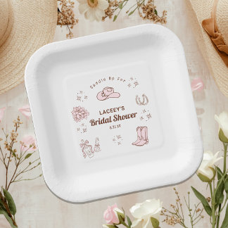 Assiettes En Carton Fête de mariage western cowgirl dessinée à la main