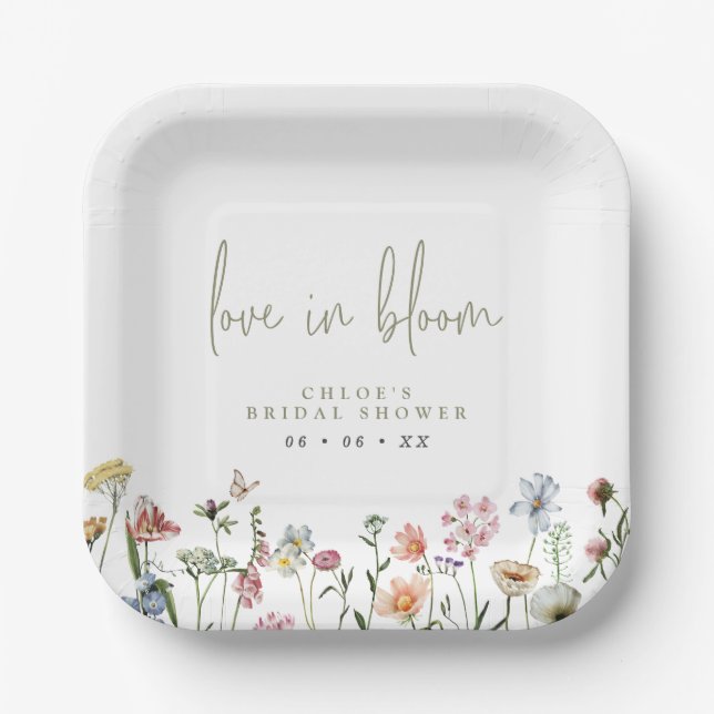 Assiettes En Carton Fête de Mariée Fleurs Sauvages en Fleur (Recto)