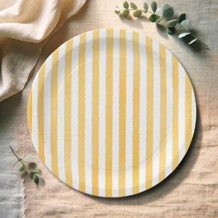 Assiettes En Carton Fête de naissance bébé italien à rayures jaunes aq