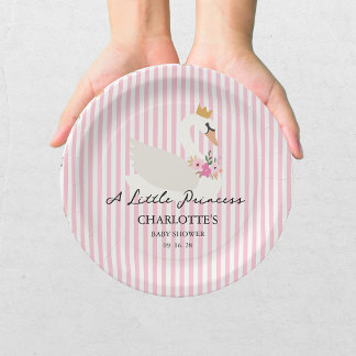 Assiettes En Carton Fête de naissance Bébé Princesse Rose Petite Cygne